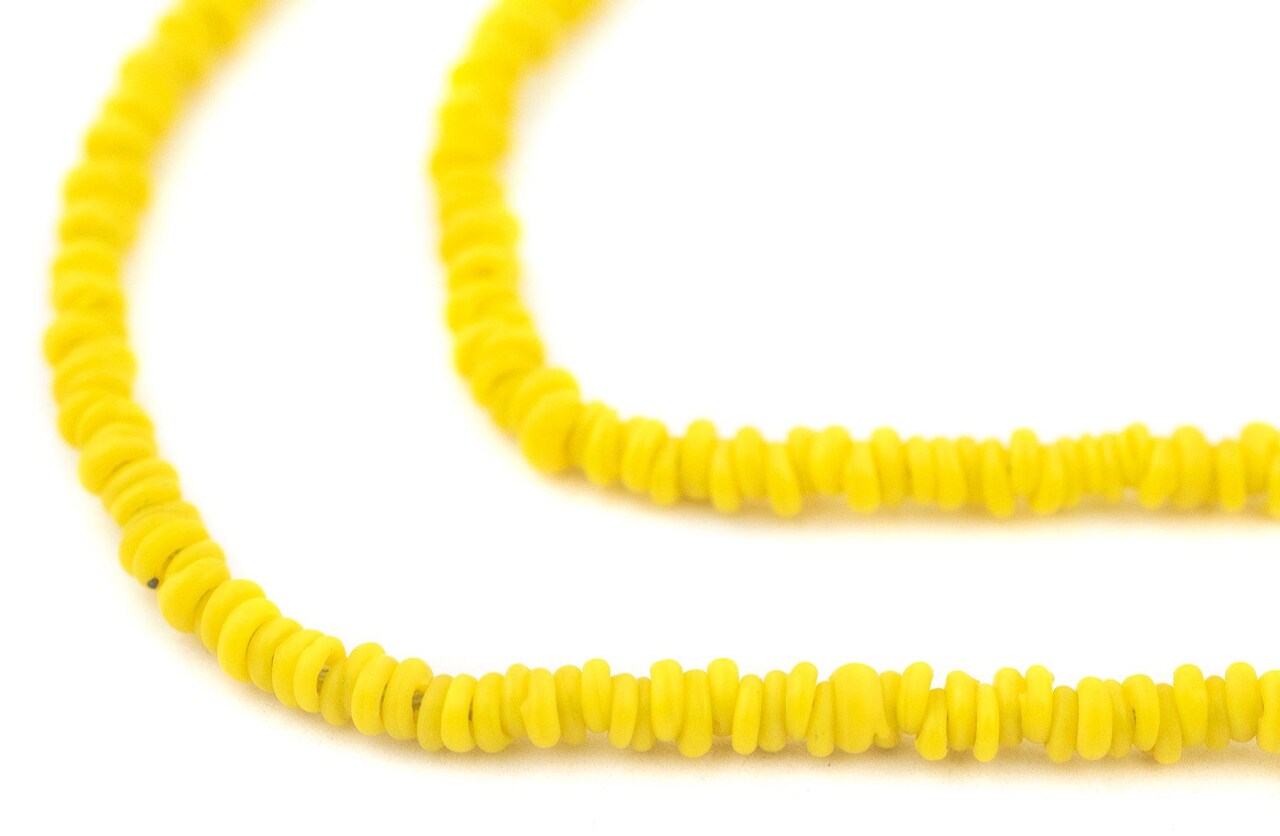 The Bead Chest Vibrant Yellow 4mm Glass Heishi Beads - 25" Strand of Indonesian Java Spacer Beads for Crafts & Jewelry Making